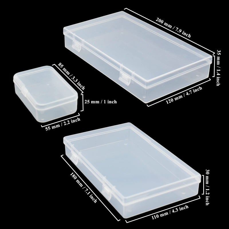 LJY 20 Pieces Mixed Sizes Rectangular Empty Mini Clear Plastic Organizer Storage Box Containers with Hinged Lids for Small Items and Other Craft Projects - Image 2